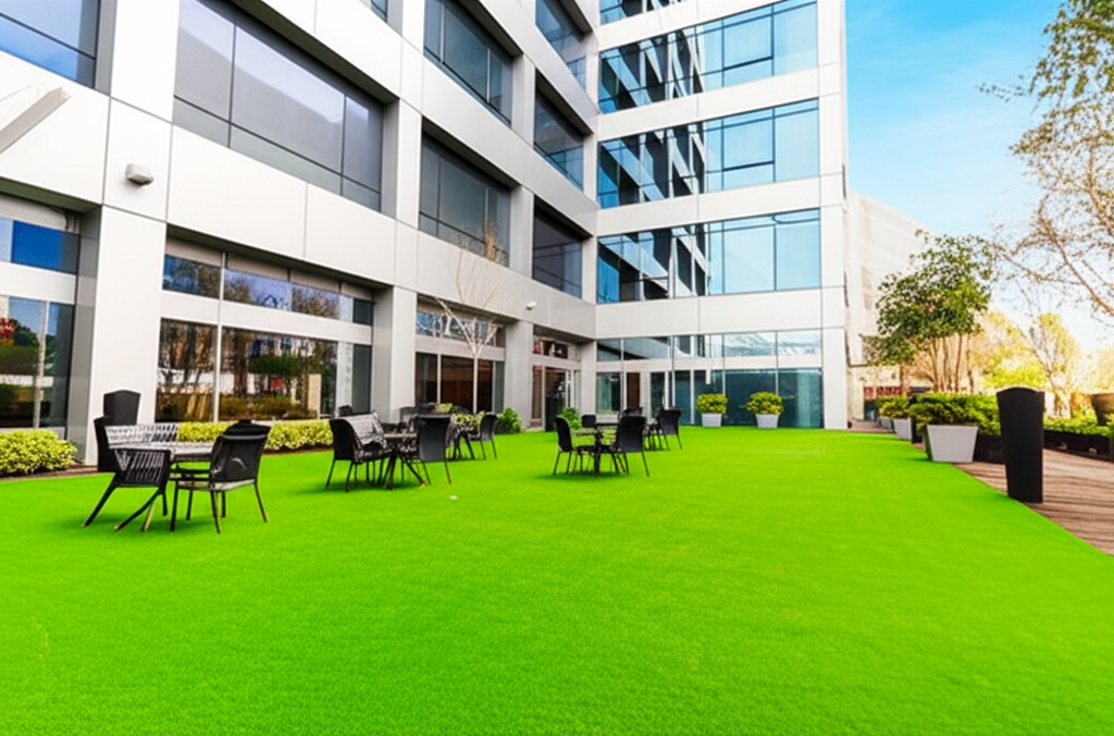Corporate courtyard with artificial turf for employees in Charlotte NC business district