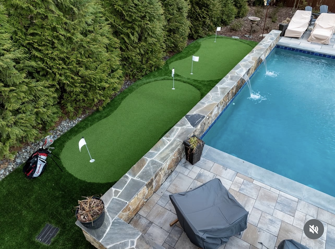 Poolside Putting with Waterfall