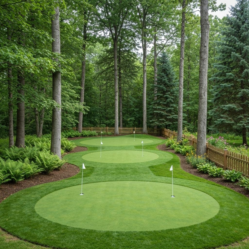Putting green in wooded setting
