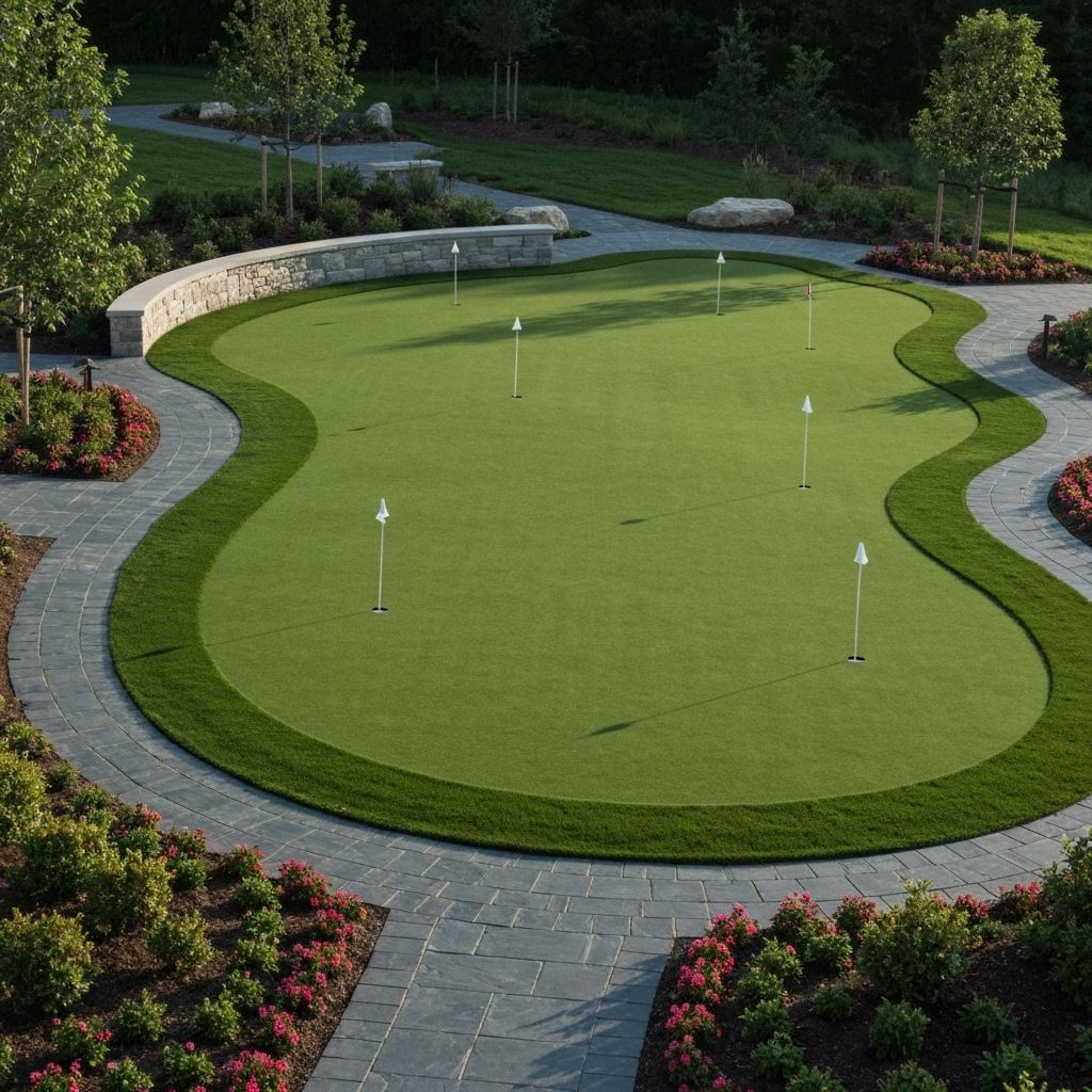 Putting green with hardscaping